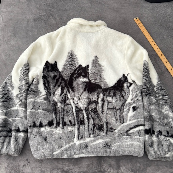 Vontage Fleece Sweater Jacket Glacier Gear Outdoor Wolf Nature AOP Large - Picture 2 of 7